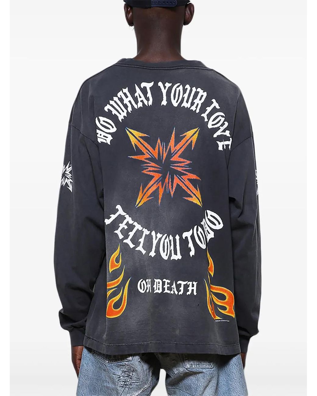 SAINT Mxxxxxx Blue Graphic-Print Long-Sleeve T-Shirt for men