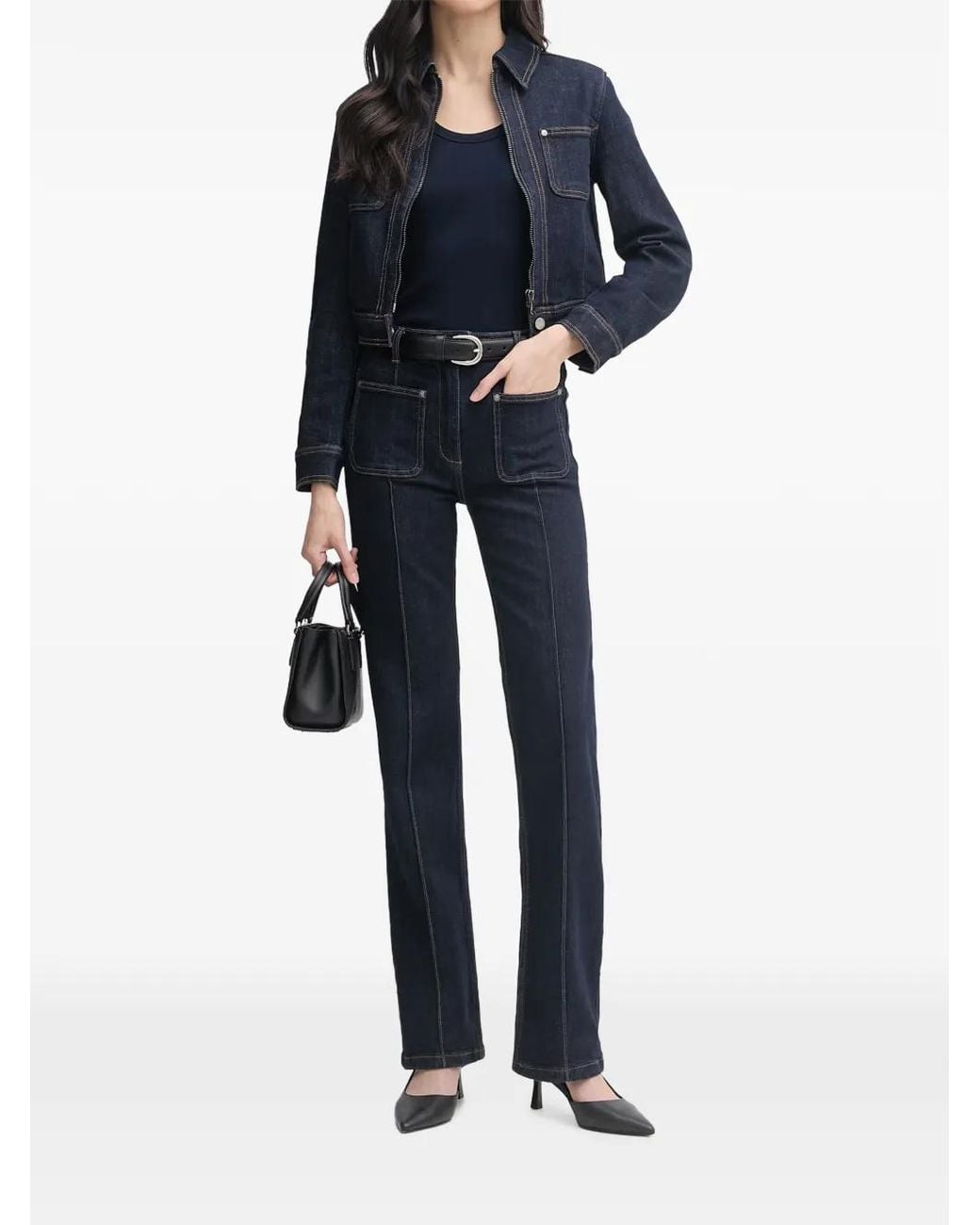 Benetton Blue Cropped Zip-Up Denim Jacket