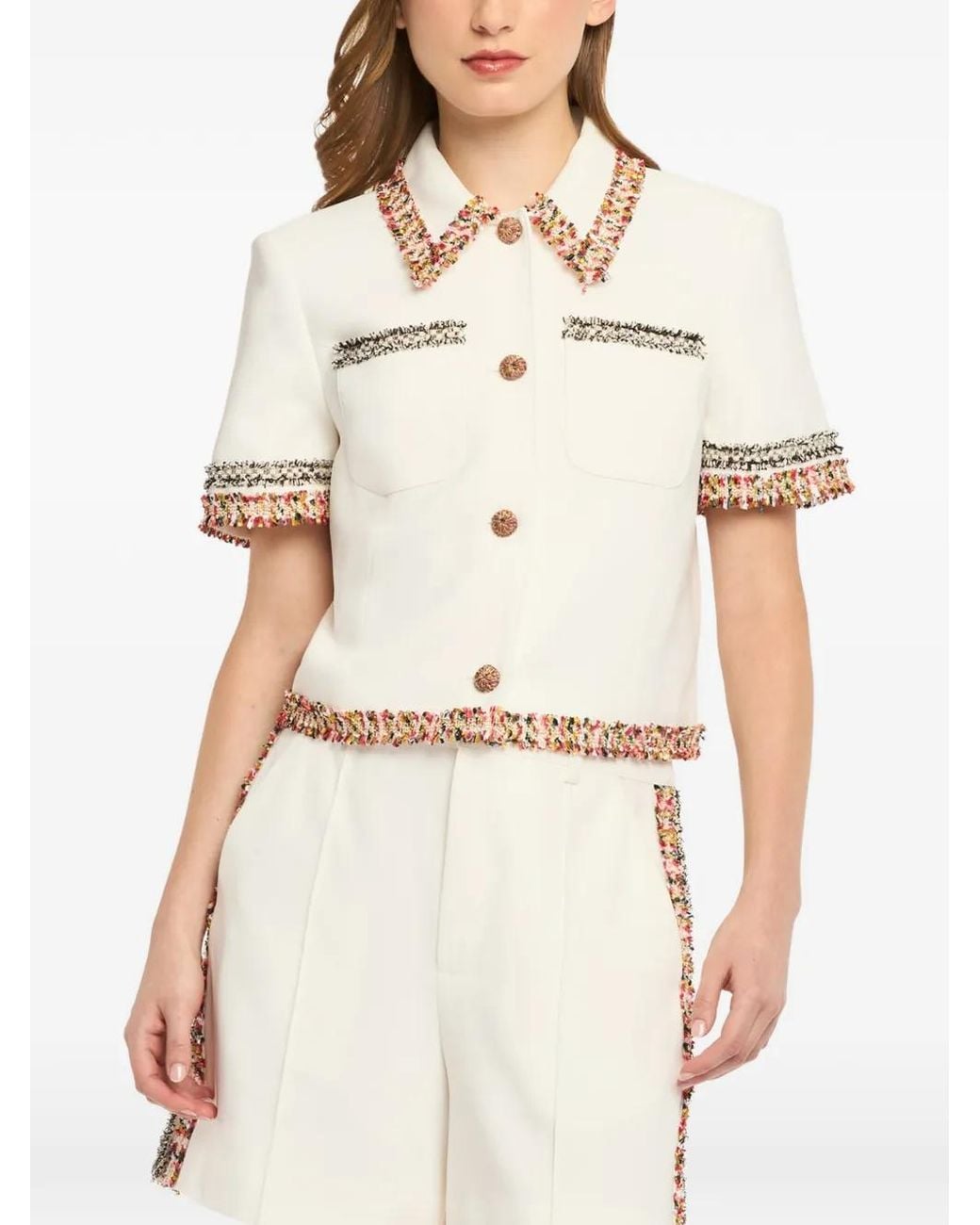 Cinq À Sept White Fringed Collared Jacket