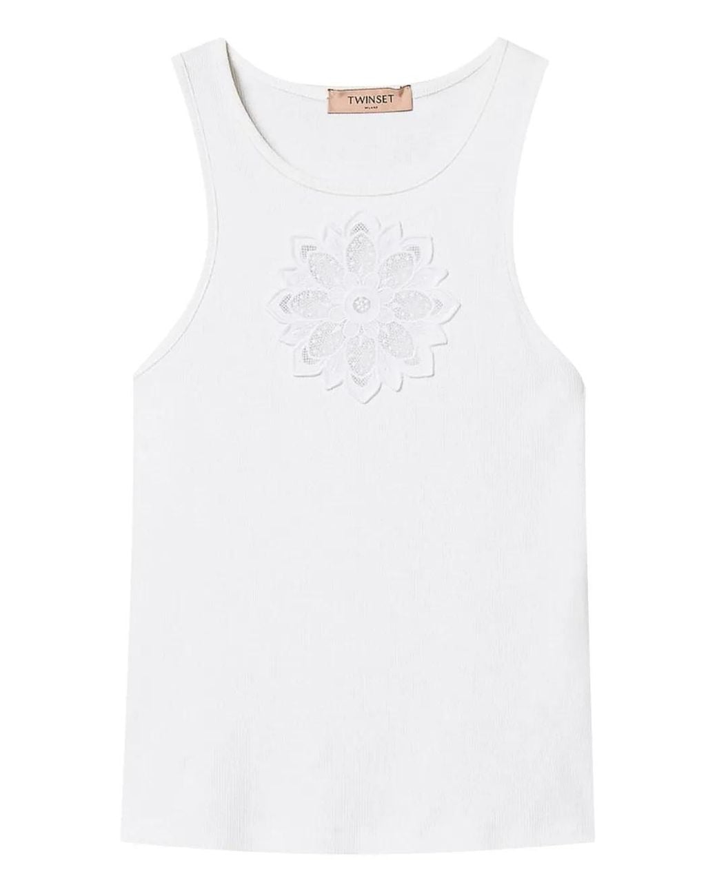 Twinset White Tank Top With Floral Embroidery