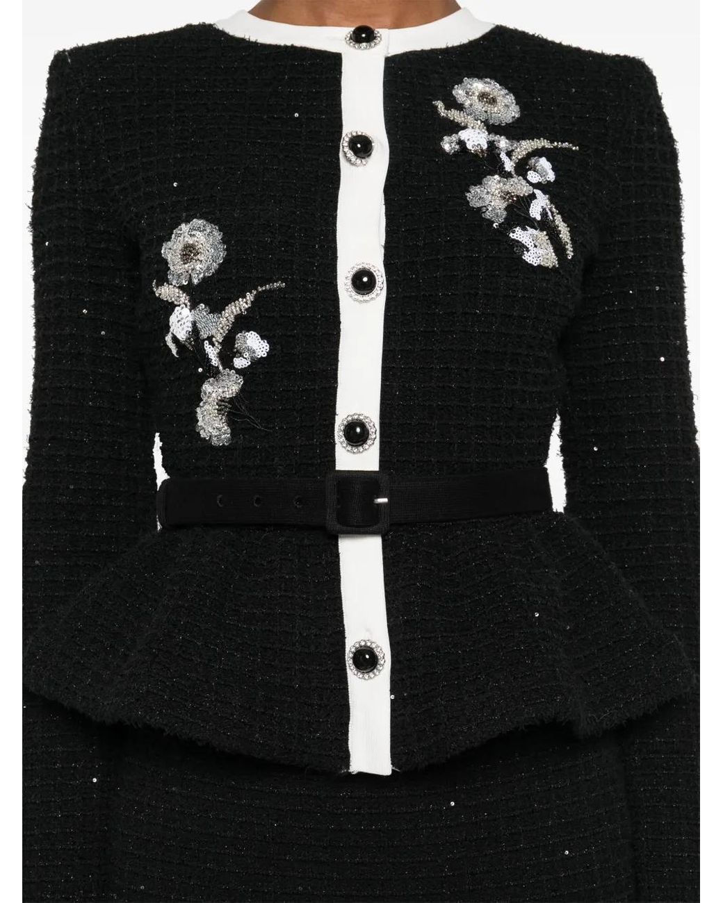 Self-Portrait Black Floral-Embellished Knitted Midi Dress