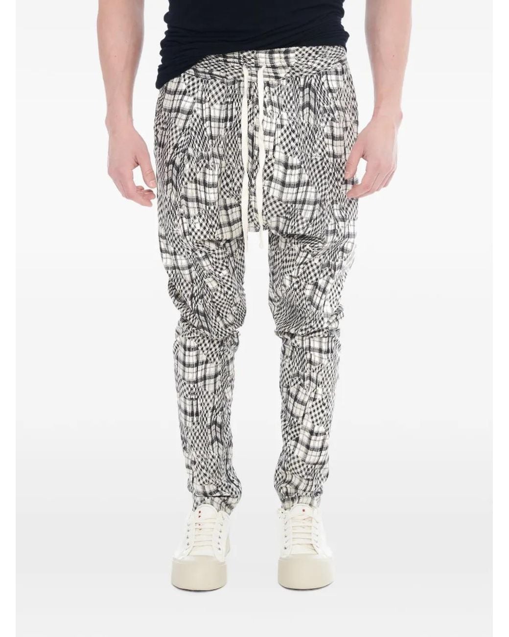 Tessitura Gray Check-Pattern Low-Crotch Trousers for men
