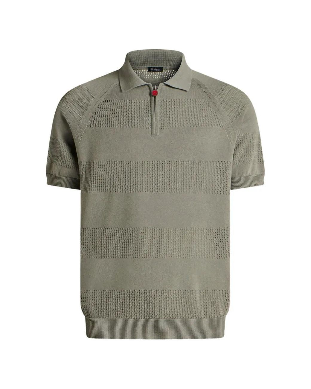 Kiton Green Openwork-Stripe Zipped Polo Shirt for men