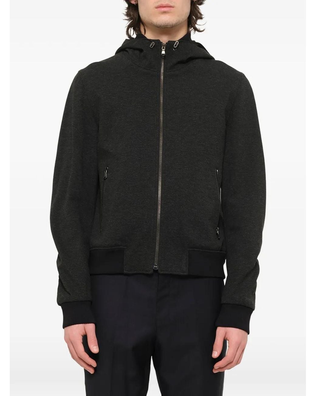 Wooyoungmi Black Hooded Zip-Up Track Jacket for men