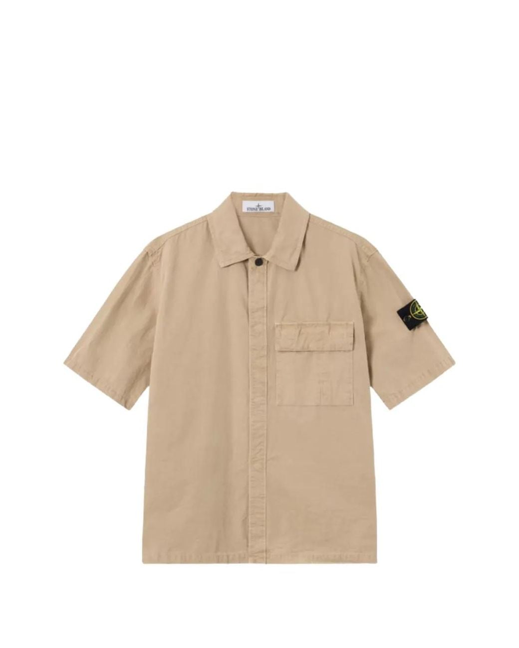 Stone Island Natural 1200031 Brushed Organic Cotton Canvas 'Old' Effect Shirt for men