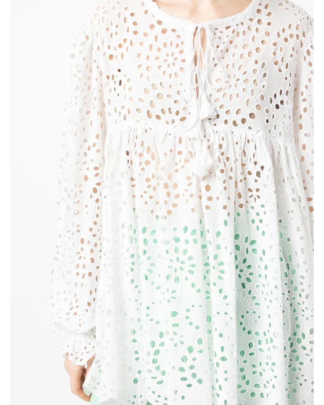 Bambah White Crochet Flared Blouse