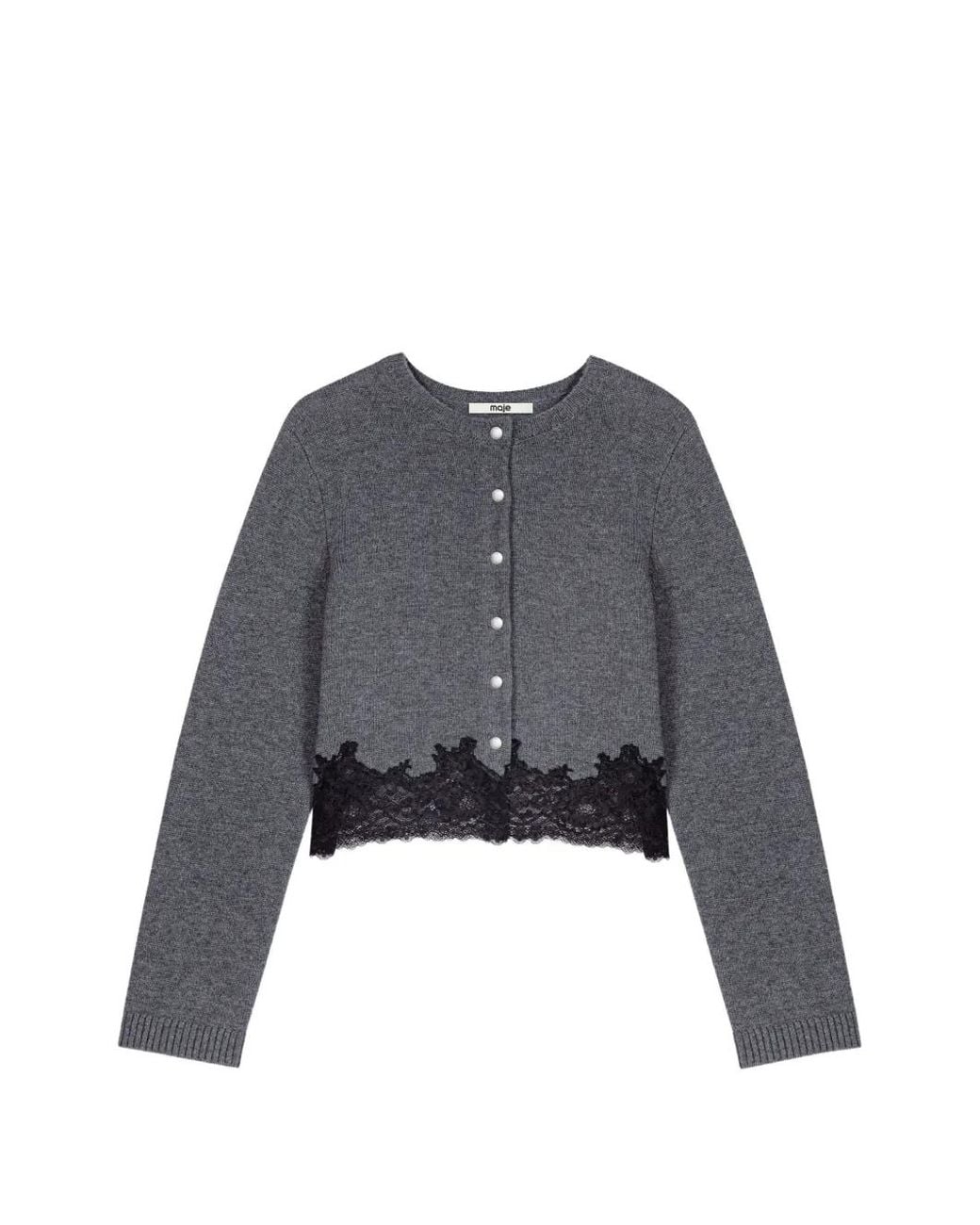 Maje Gray Twinset With Lace Trim Cardigan And Tank Top