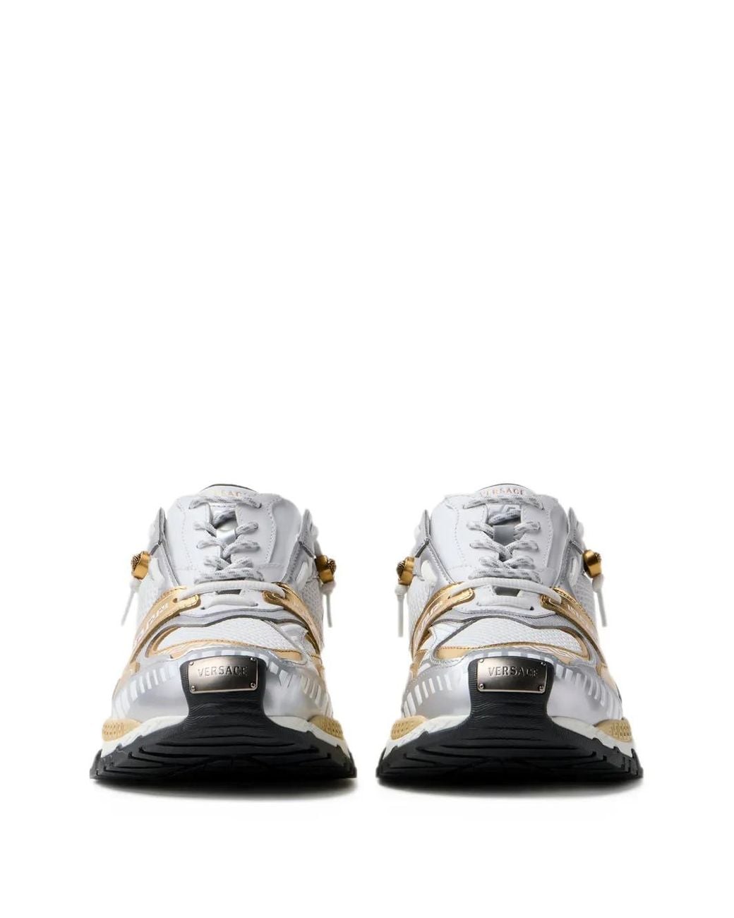 Versace White Icaro Metallic Mesh & Leather Sneakers for men