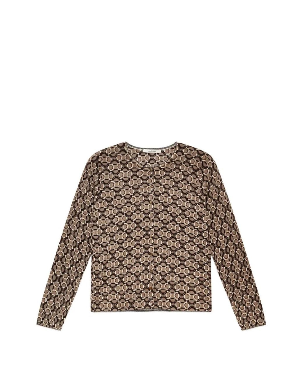 Maliparmi Brown Geometric-Print Wool Cardigan