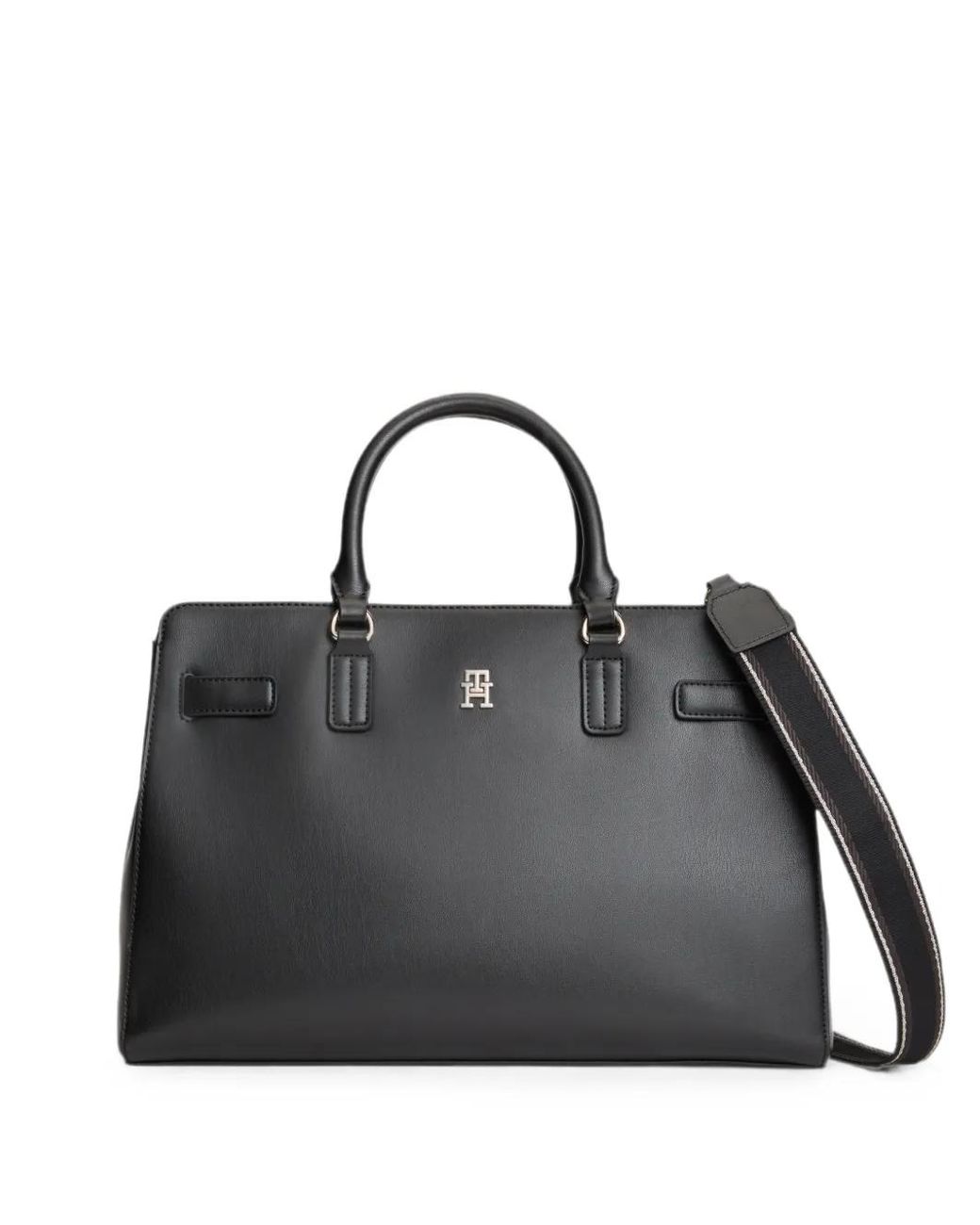 Tommy Hilfiger Black Logo-Plaque Tote Bag