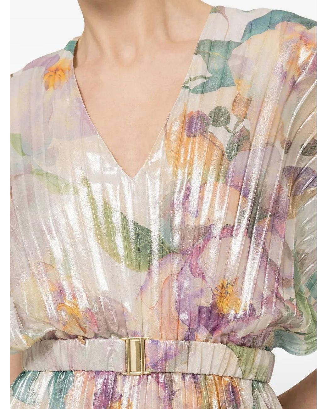 Nissa White Printed Chiffon Midi Dress
