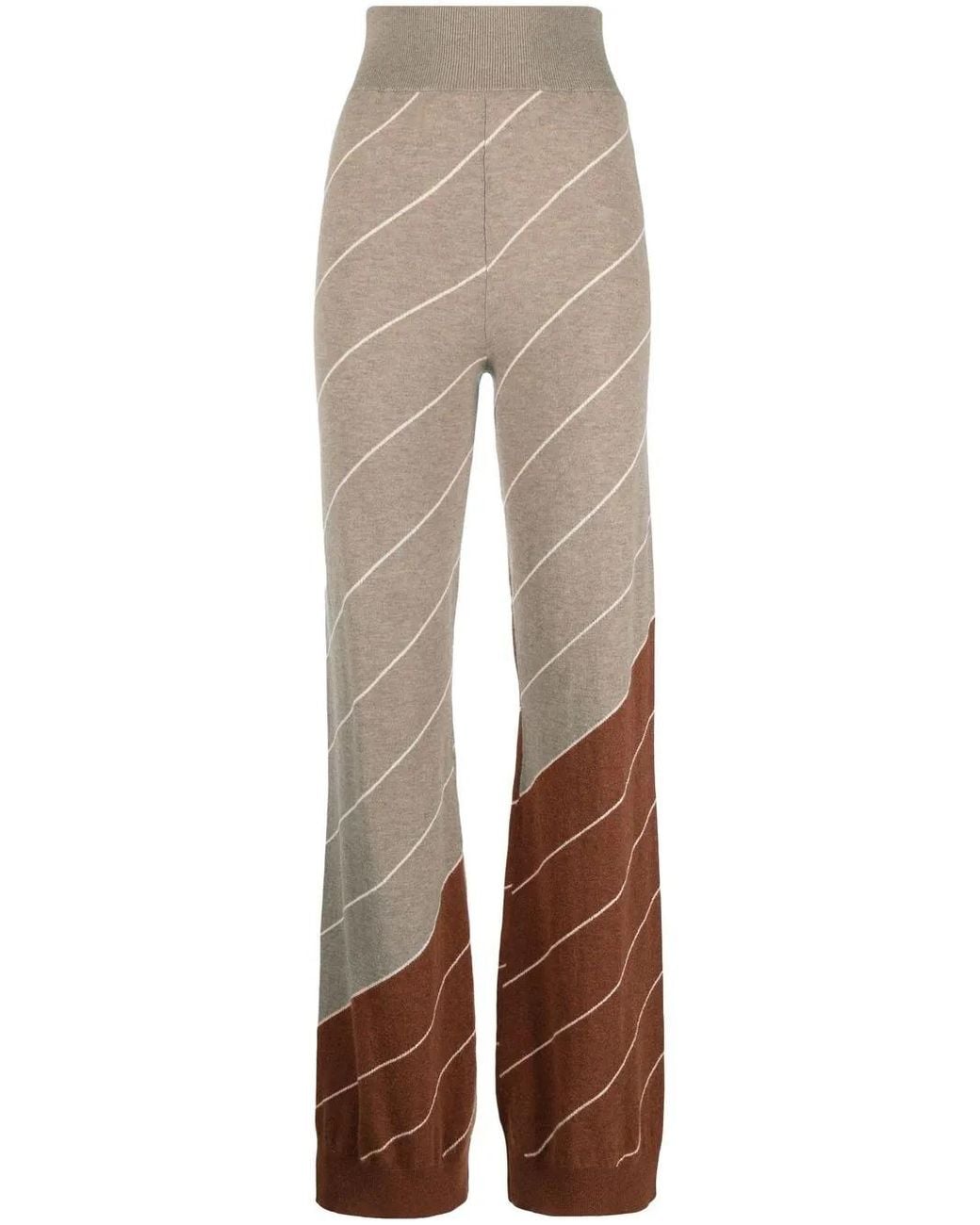 Stella McCartney Natural Diagonal-Stripe Wool Flared Trousers