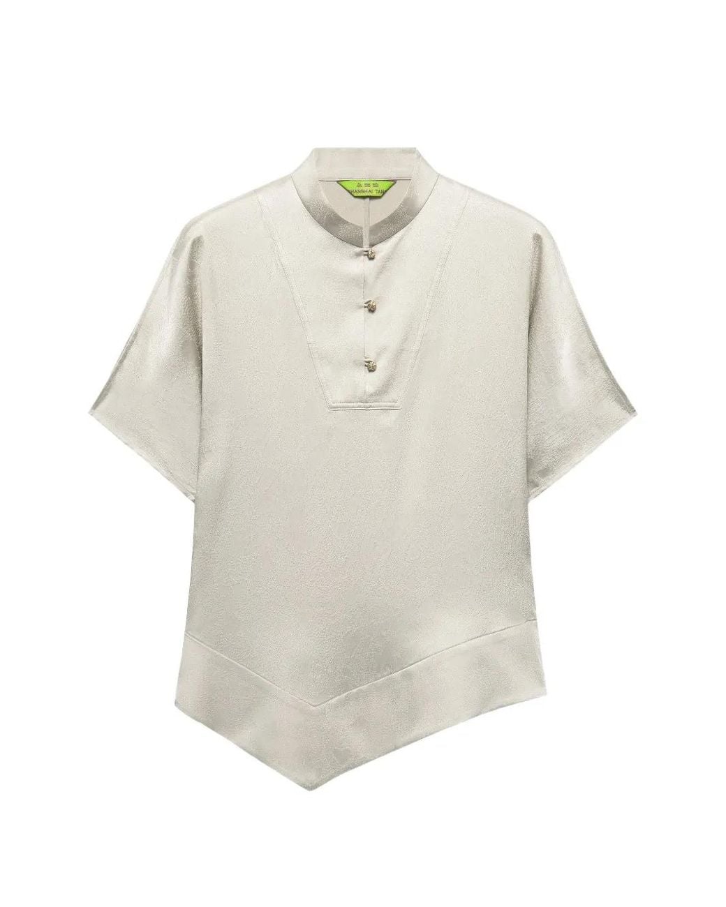 Shanghai Tang White Drape Frog-Button Asymmetric Top