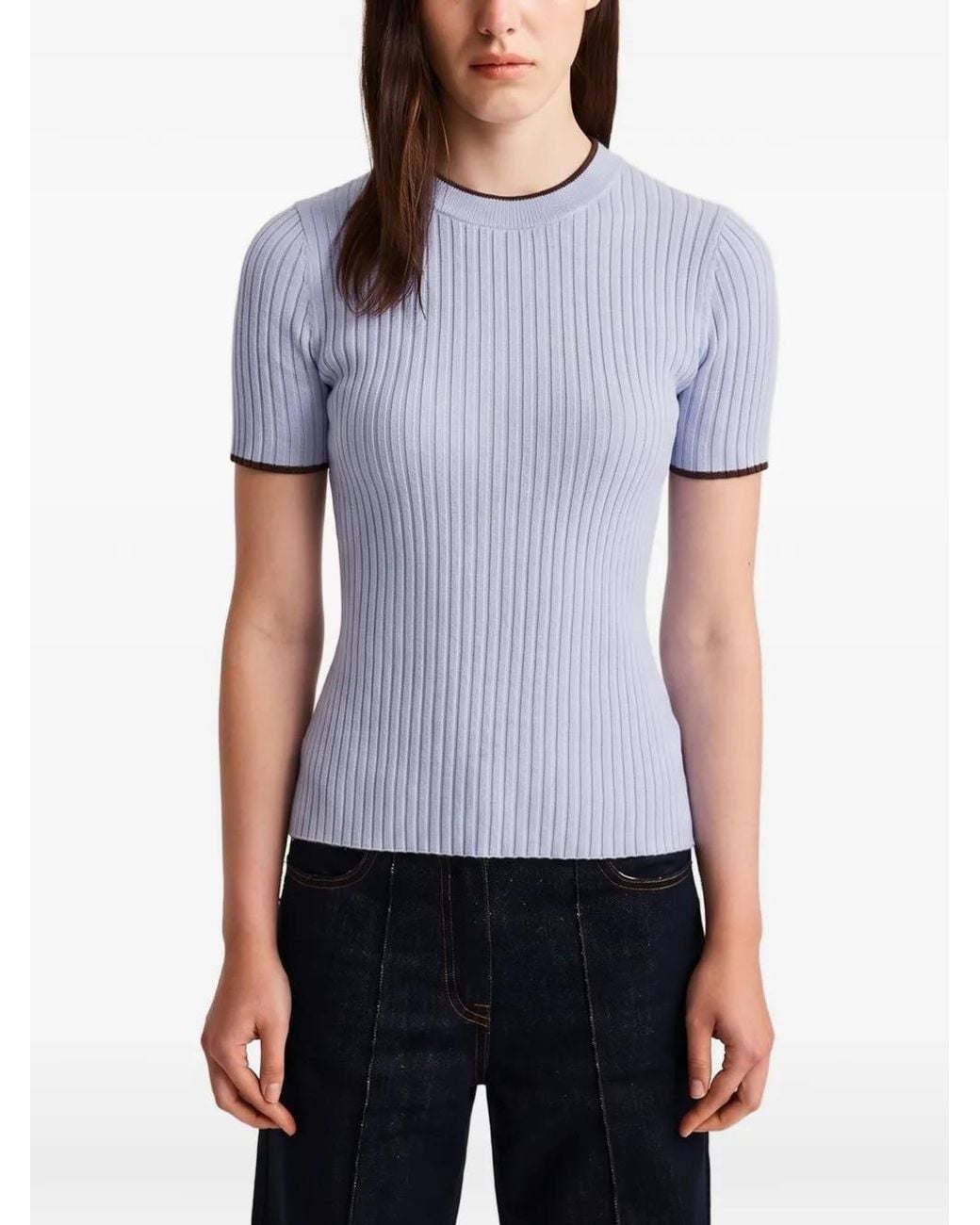 Anna Quan Blue Bebe Ribbed-Knit Top
