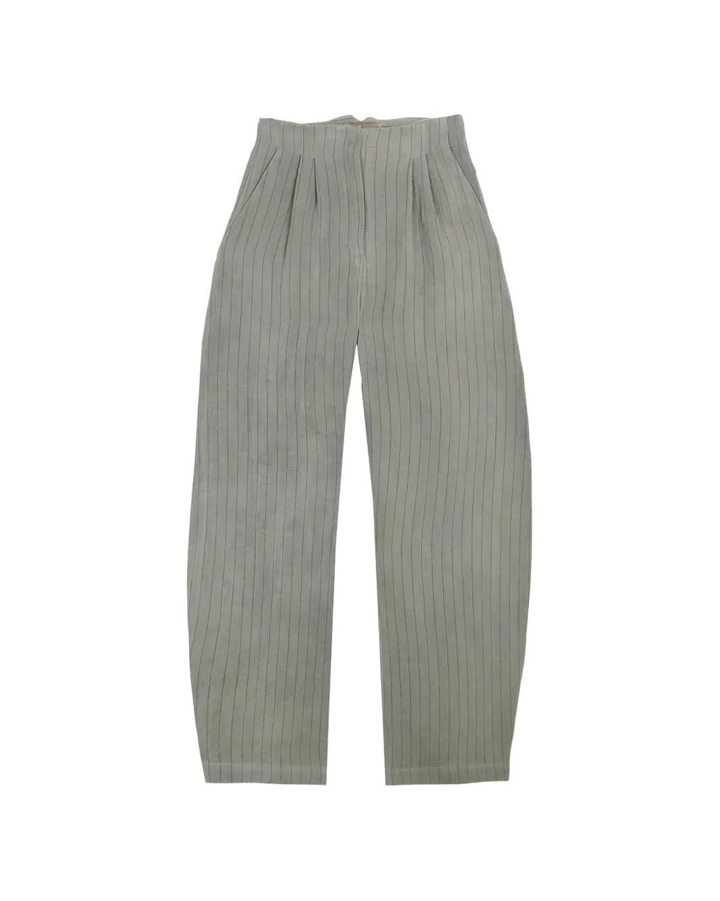 Cortana Gray Pantalon Lupe En Lin À Rayures