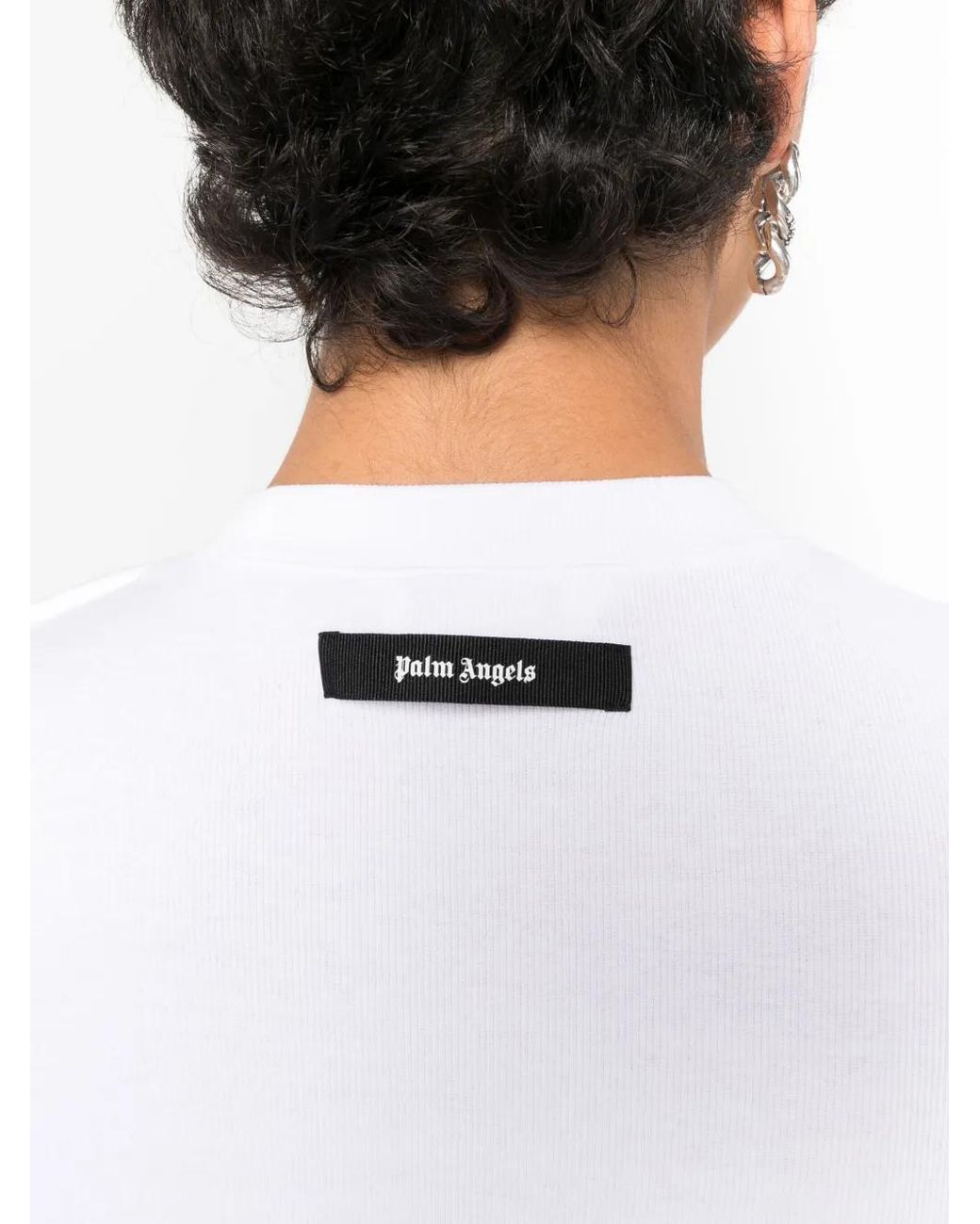 Palm Angels White Logo-Patch Cropped T-Shirt