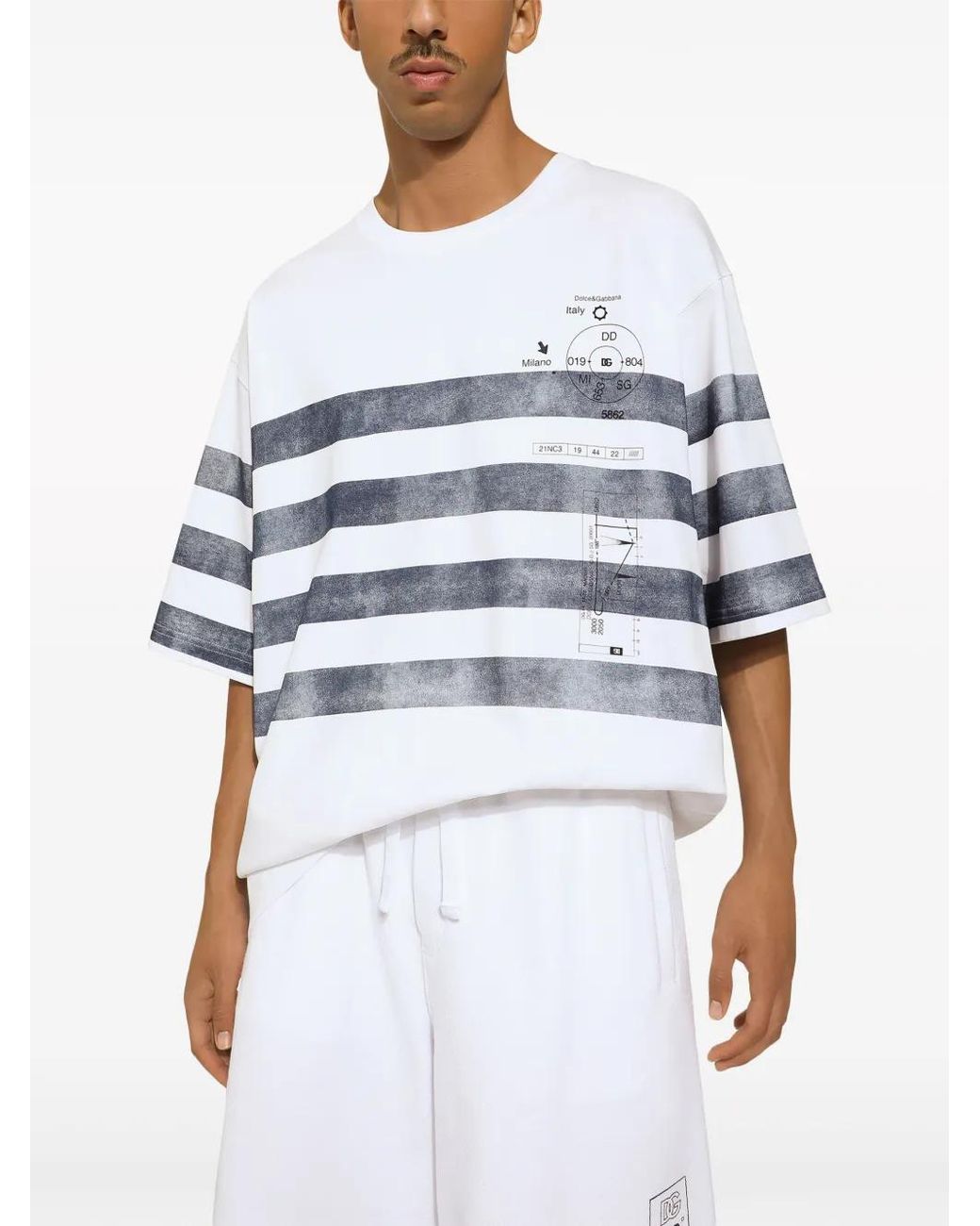 Dolce & Gabbana White Striped Cotton T-Shirt for men