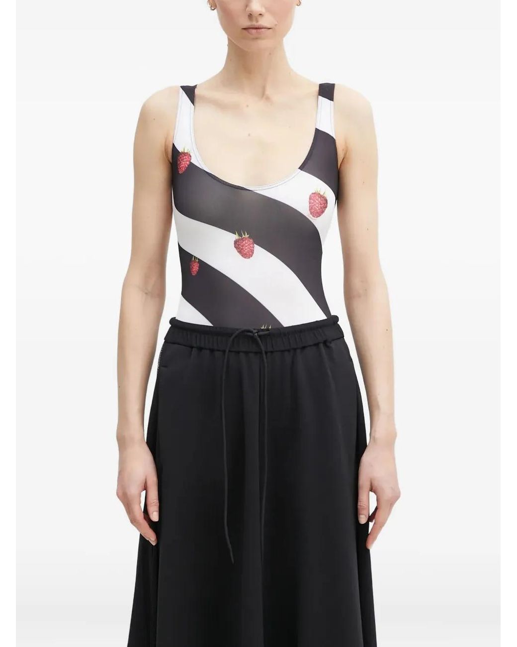 Fiorucci Black Raspberry-Print Striped Bodysuit