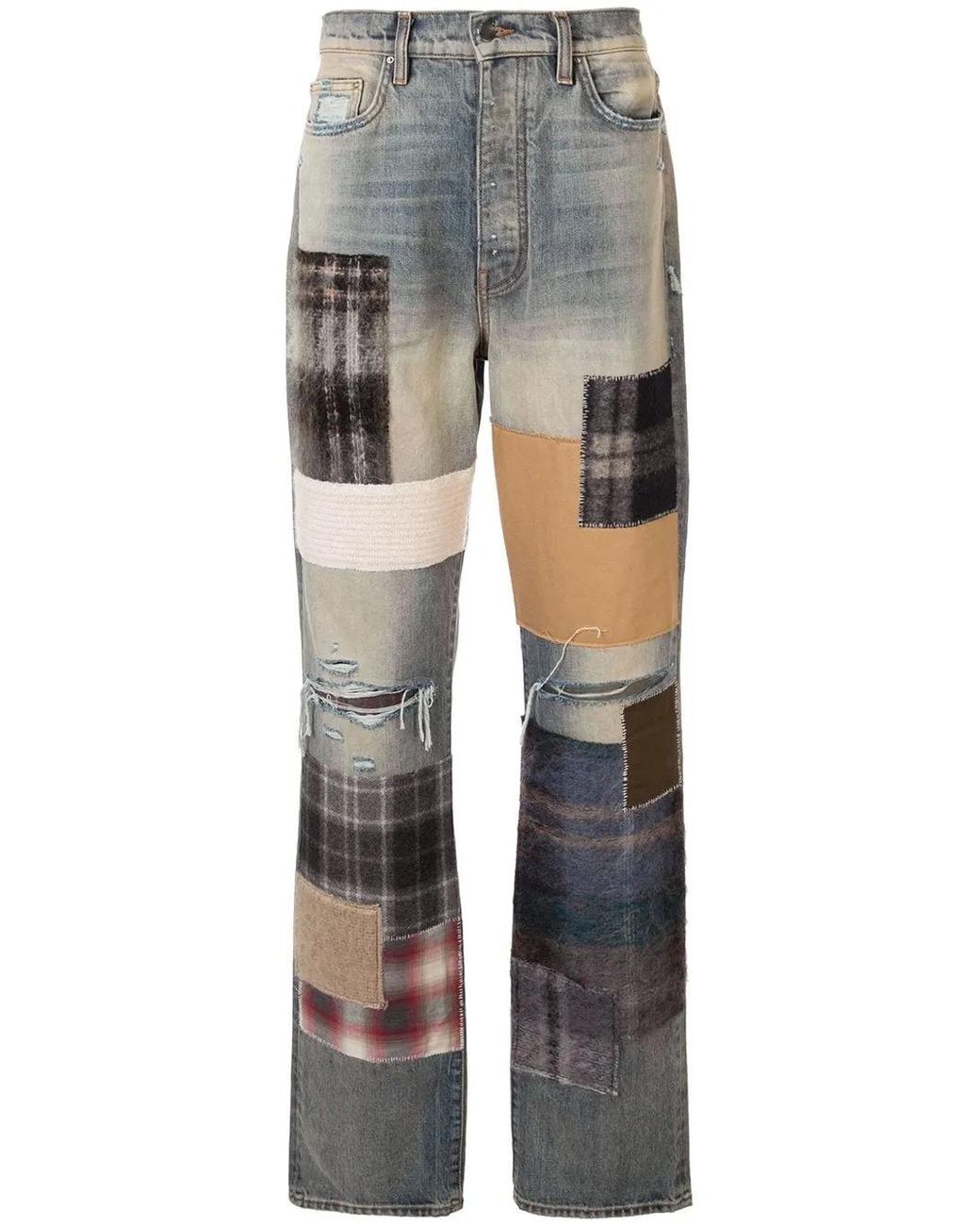 Amiri Gray Patchwork Straight-Leg Jeans for men
