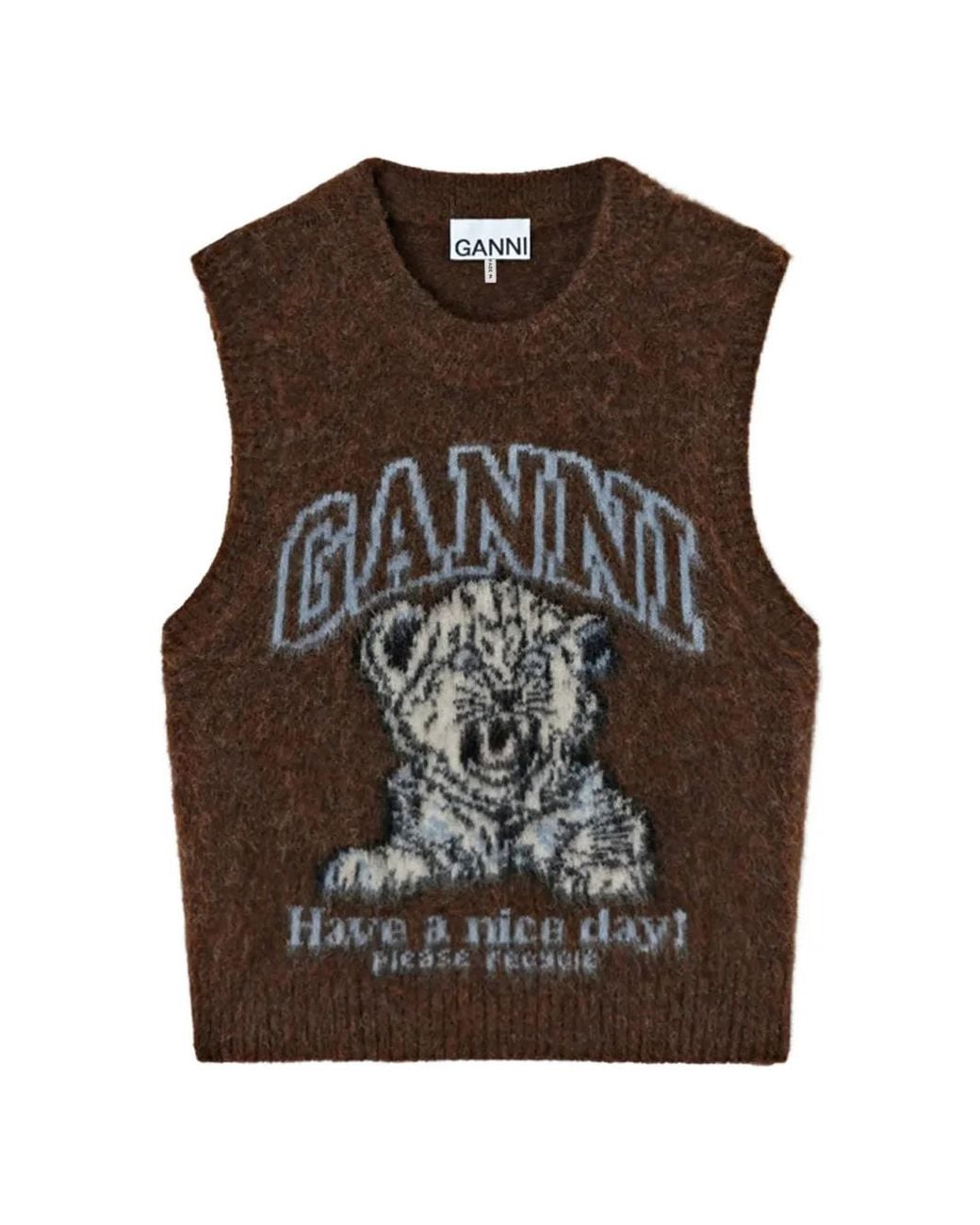 Ganni Brown Vest With Tiger