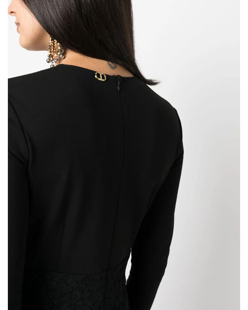 Twinset Black Lace-Panel Pleated Jumpsuit