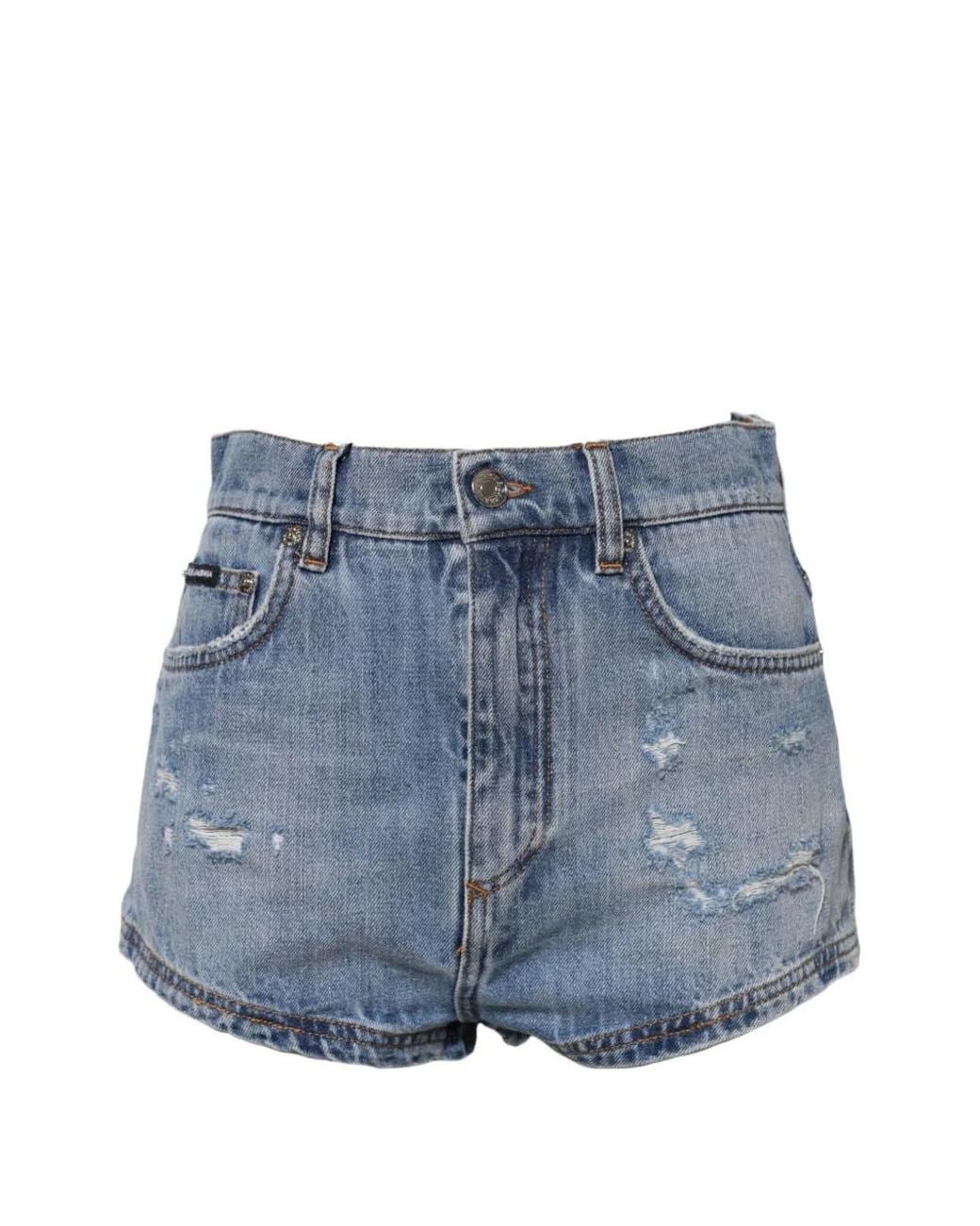 Dolce & Gabbana Blue Distressed Logo-Plaque Shorts