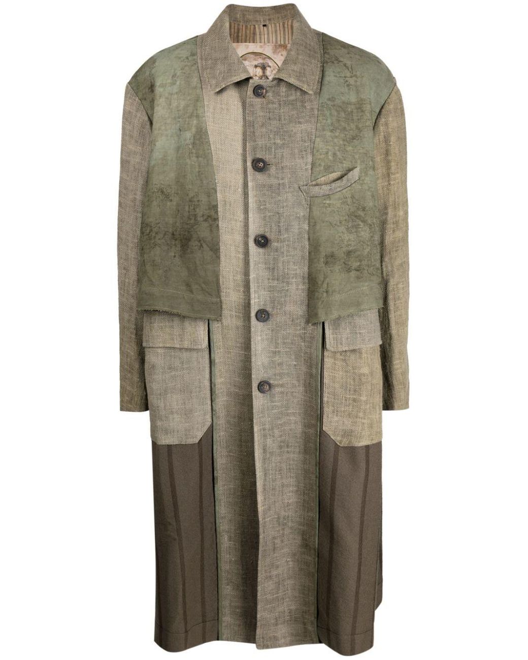 Ziggy Chen Patchwork Single-breasted Shirt Jacket in Natural for