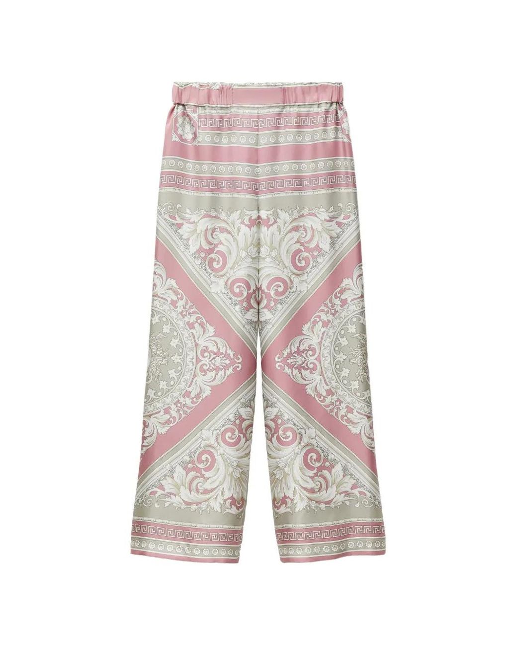 Versace White Barocco-Print Silk Trousers