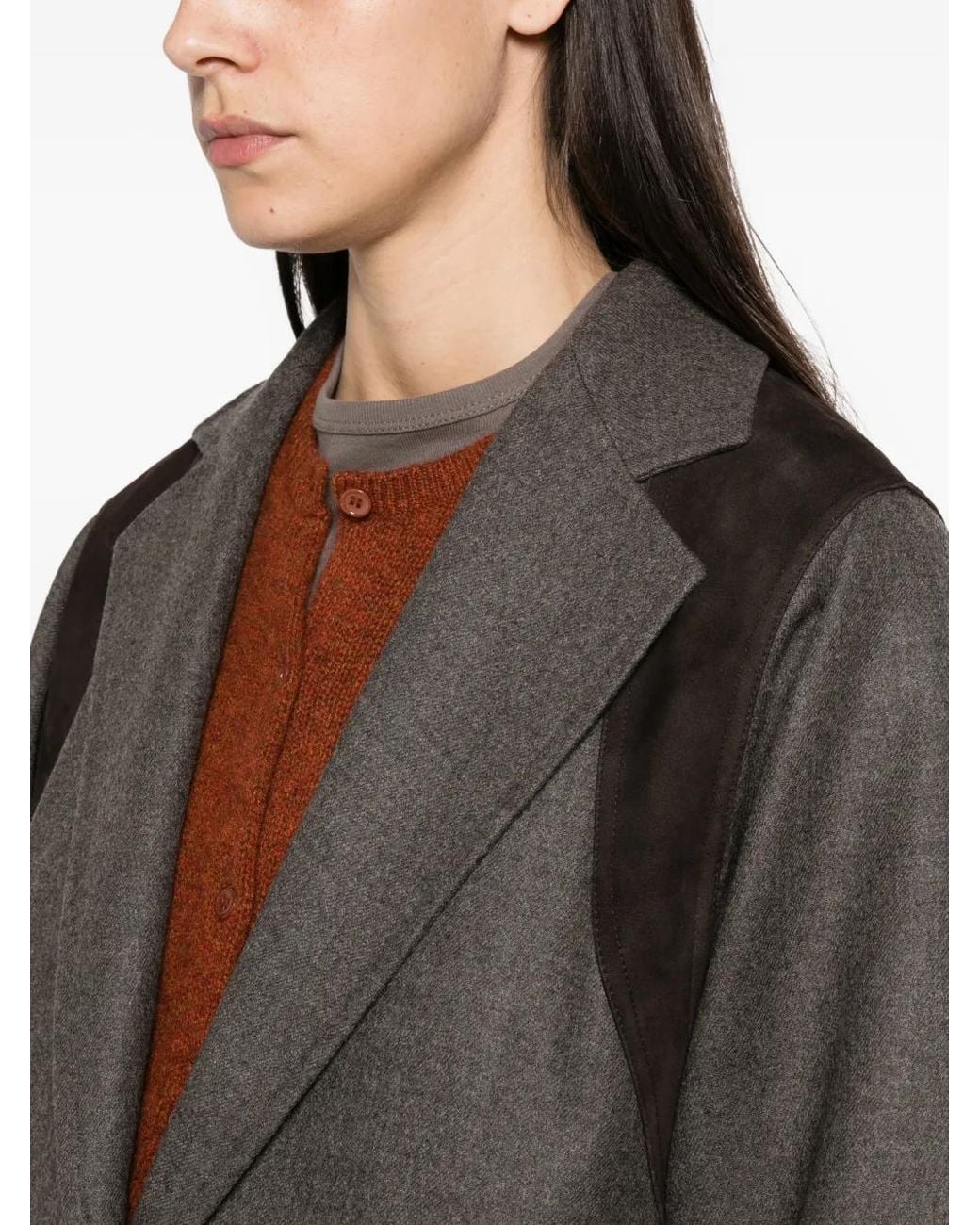 Max Mara Black Suede-Panel Notched-Lapel Jacket