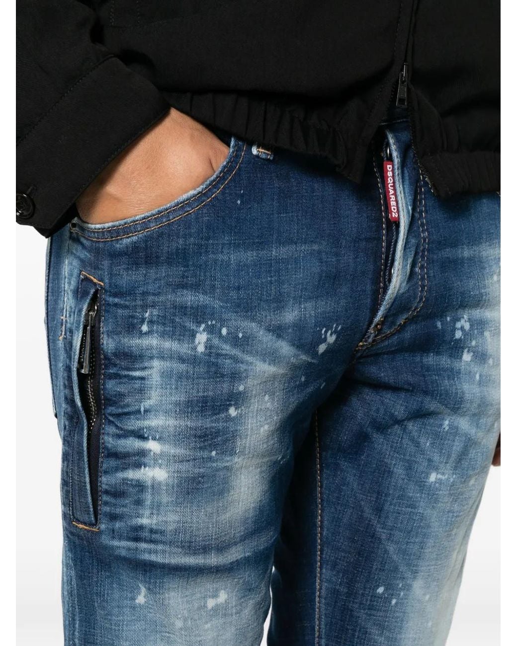DSquared² Blue Paint-Splatter Whiskered Jeans for men