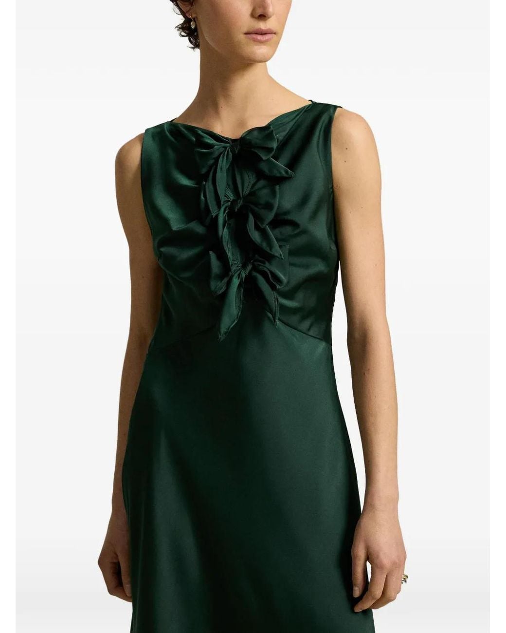 Polo Ralph Lauren Green Lucia Bow-Detail Sleeveless Midi Dress