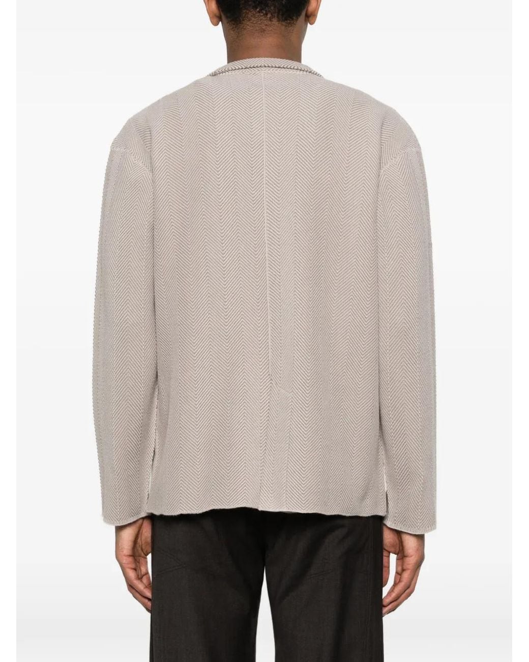 Homme Plissé Issey Miyake White Knit Herringbone Cardigan for men