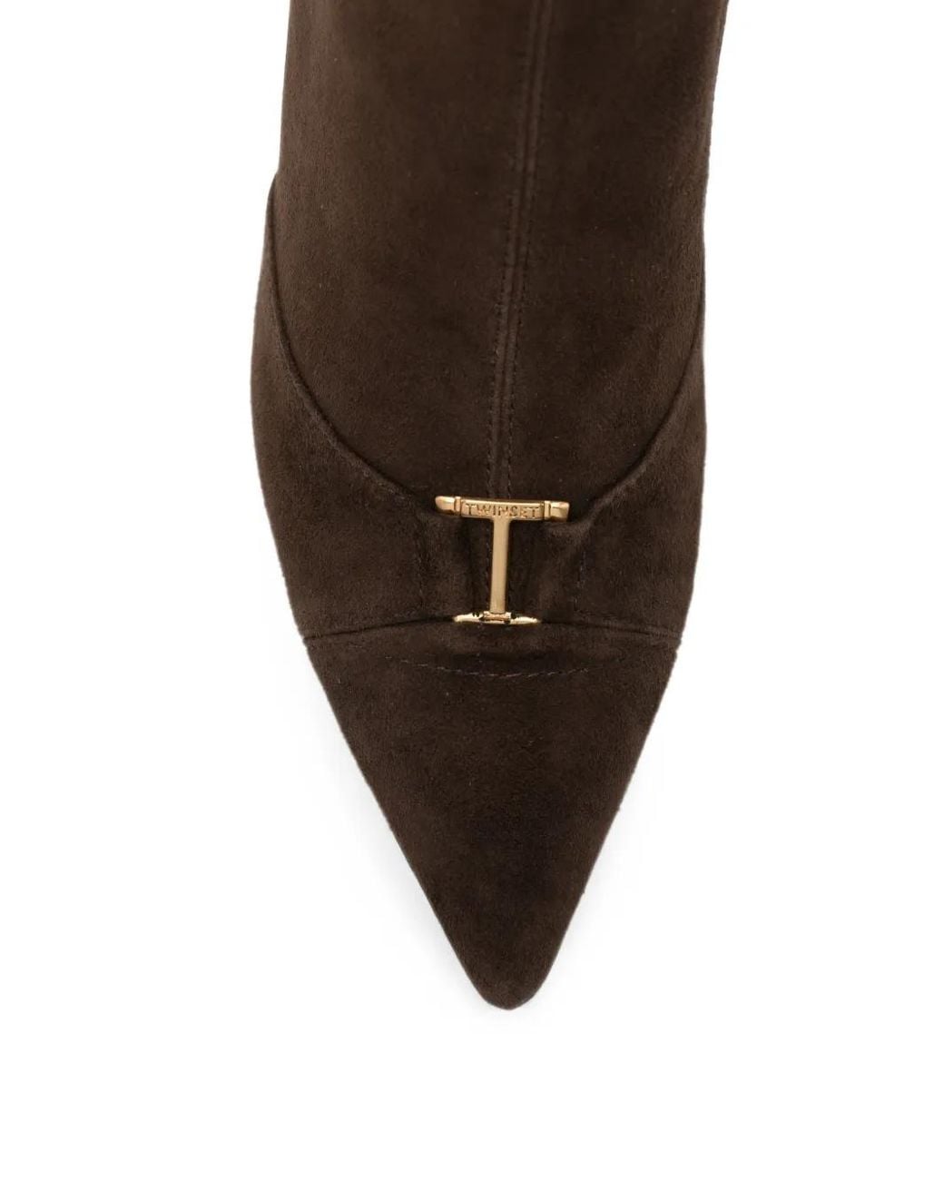 Twinset Brown Logo-Plaque Suede Ankle Boots