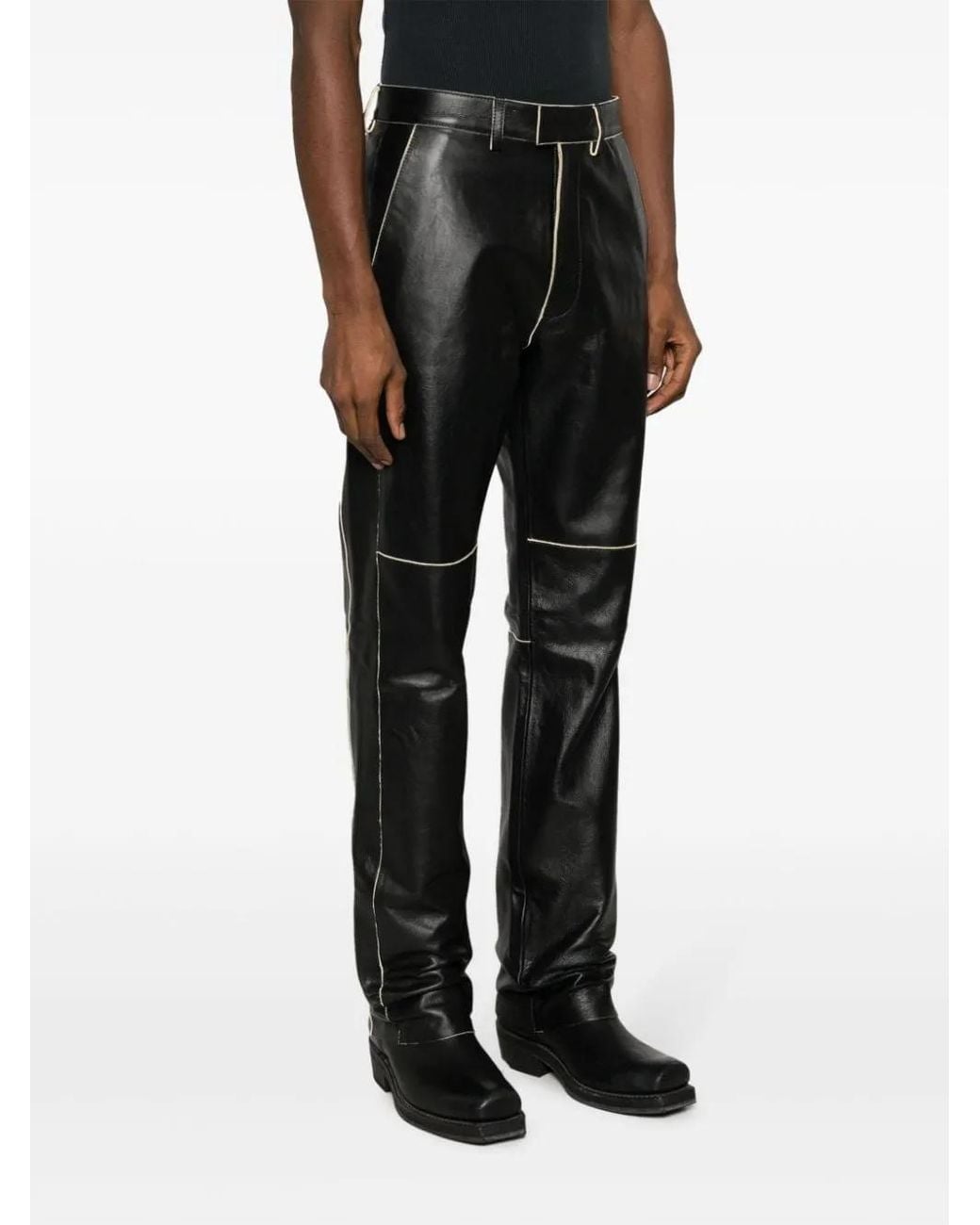 Martine Rose Black Straight-Leg Leather Trousers