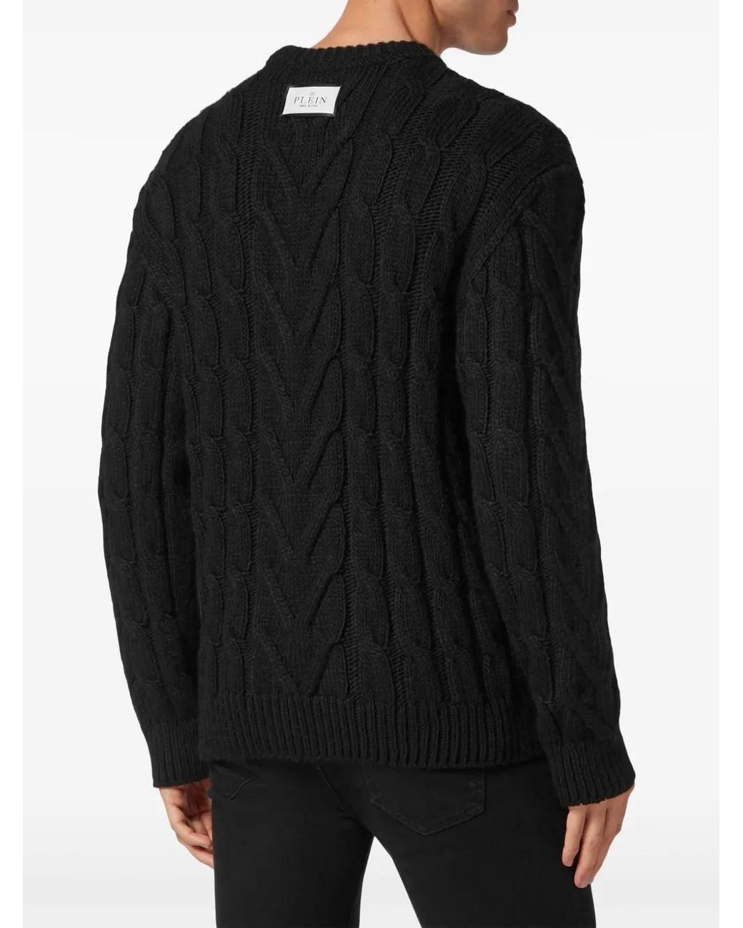 Philipp Plein Black Tiger-Appliqué Wool Jumper for men