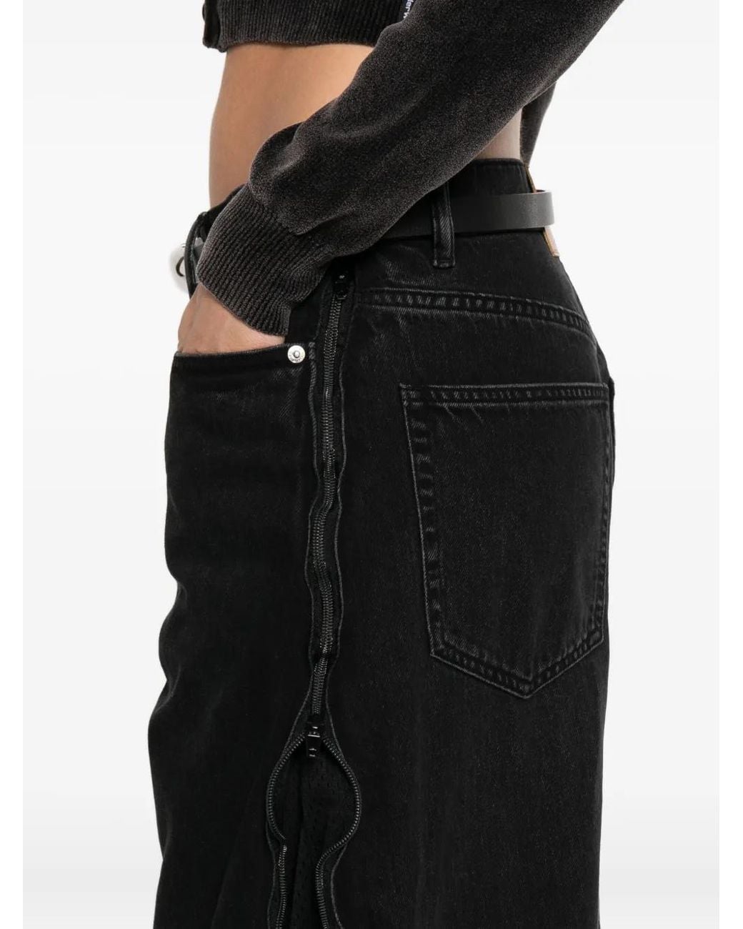 Alexander Wang Black Zip-Detail Faded Jeans