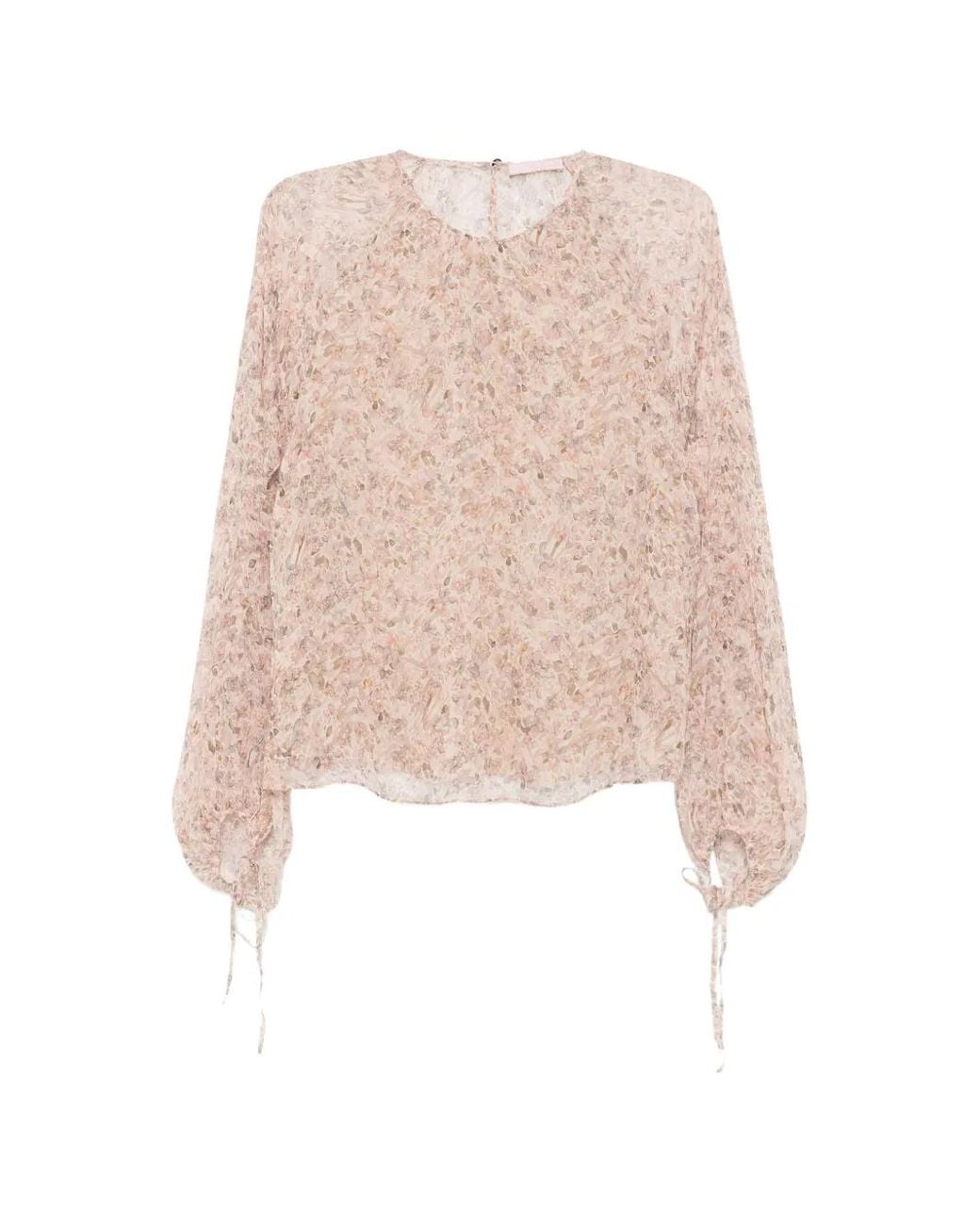 Kristina Ti White Blouse Fleurie À Poignets Noués