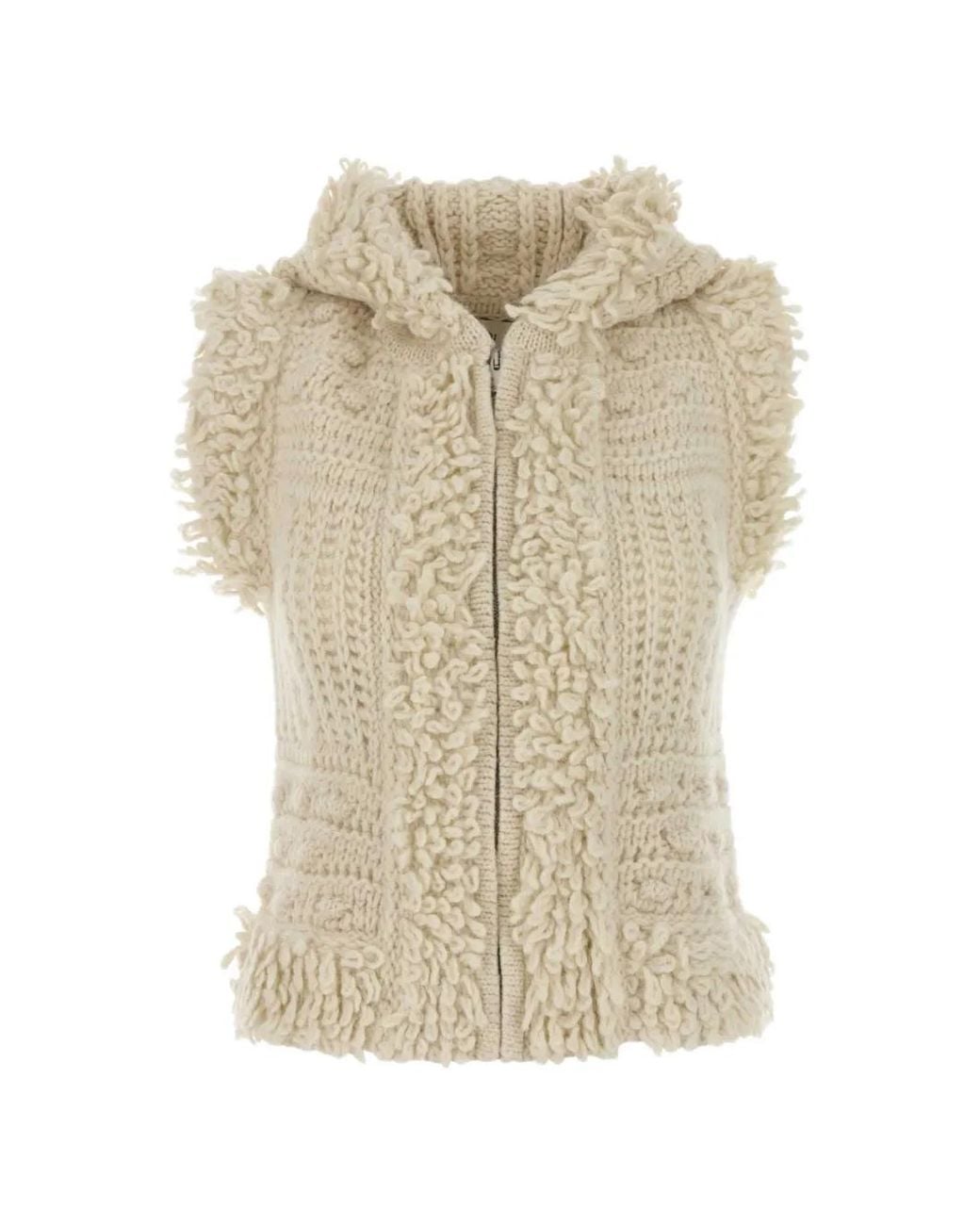 Fendi Natural Cable-Knit Hooded Gilet