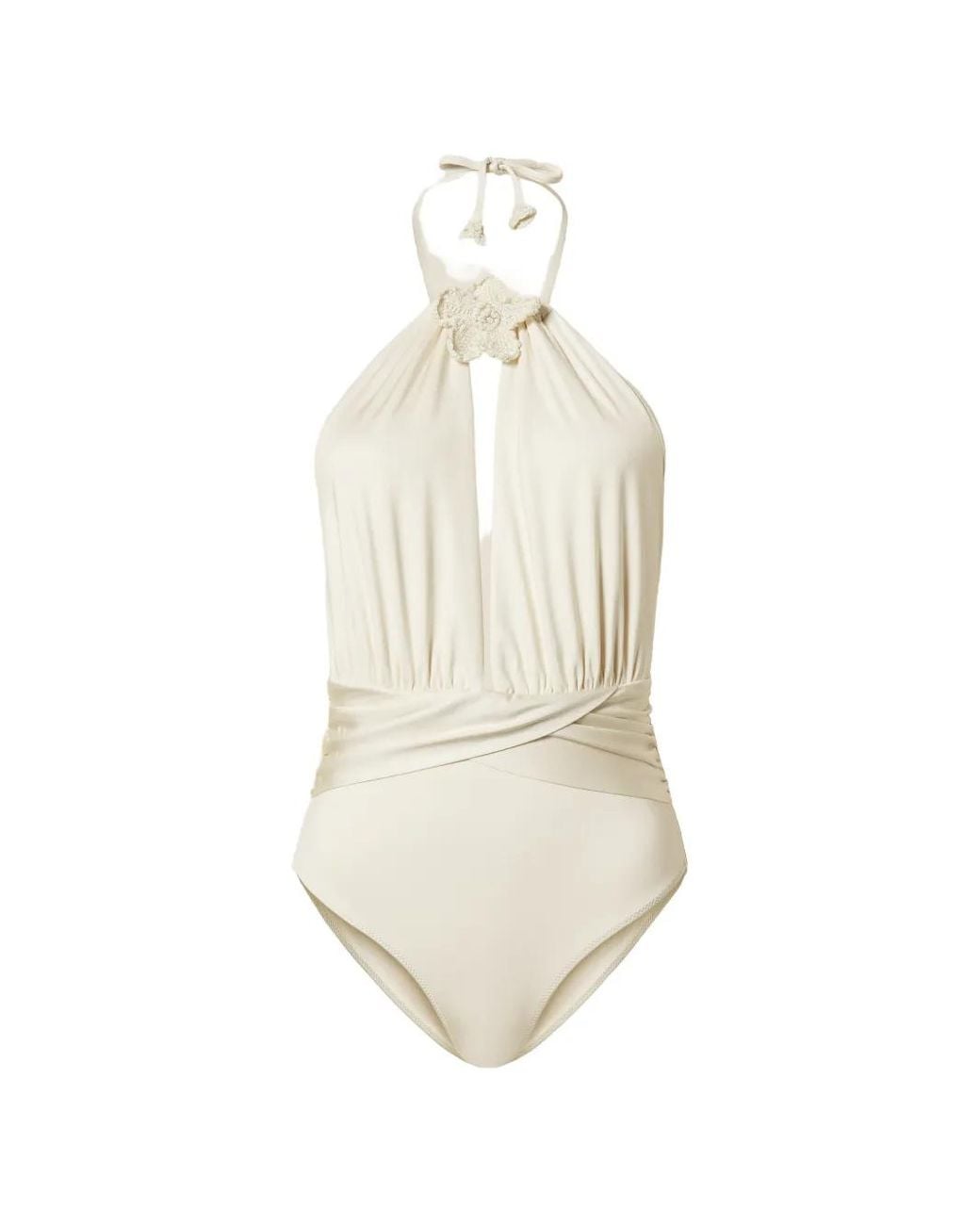 Twinset White One-Piece Swimsuit With Crochet Brooch