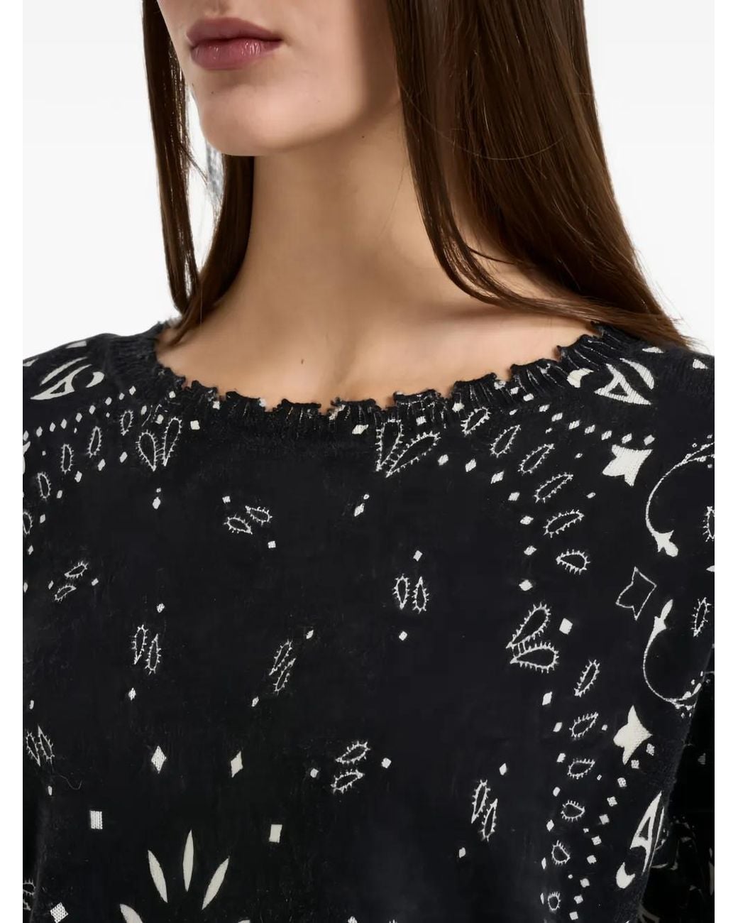 Kujten Black Bandana-Print Distressed Sweater