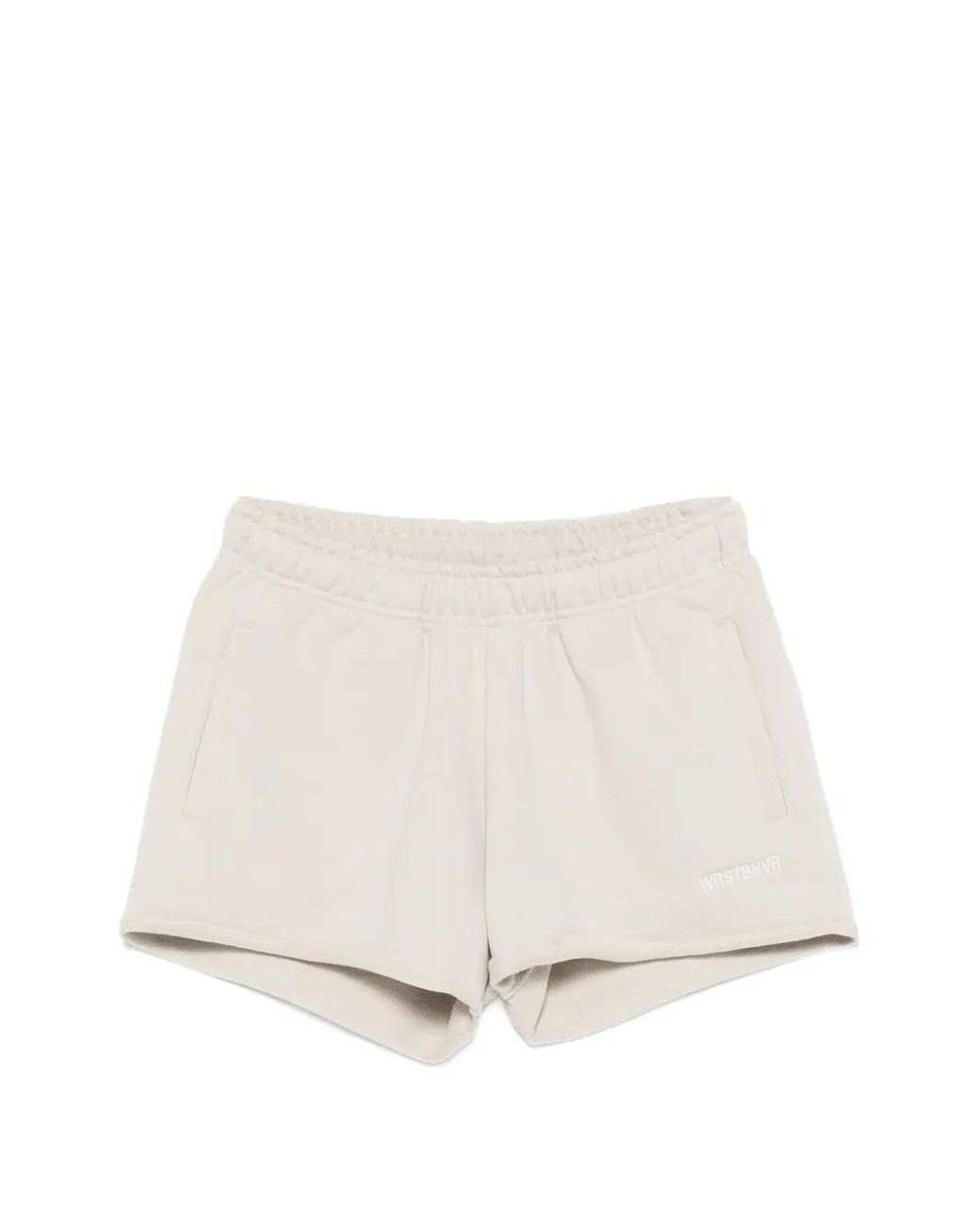 WRSTBHVR Natural Itia Logo-Embroidered Raw-Cut Shorts