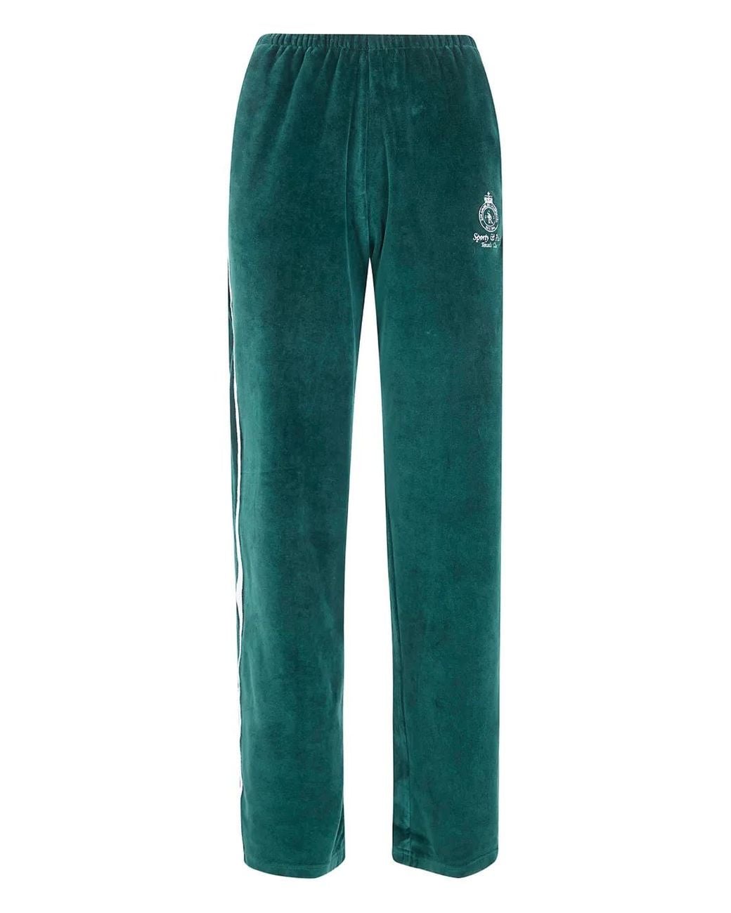 Sporty & Rich Green Side-Stripe Logo-Embroidered Tack Pants