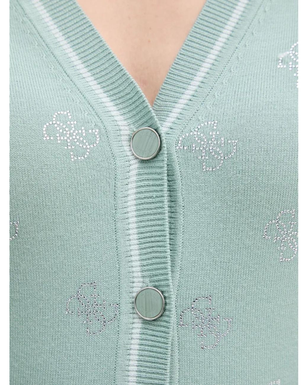 Guess Blue Cardigan À Col V Et Logo À Strass