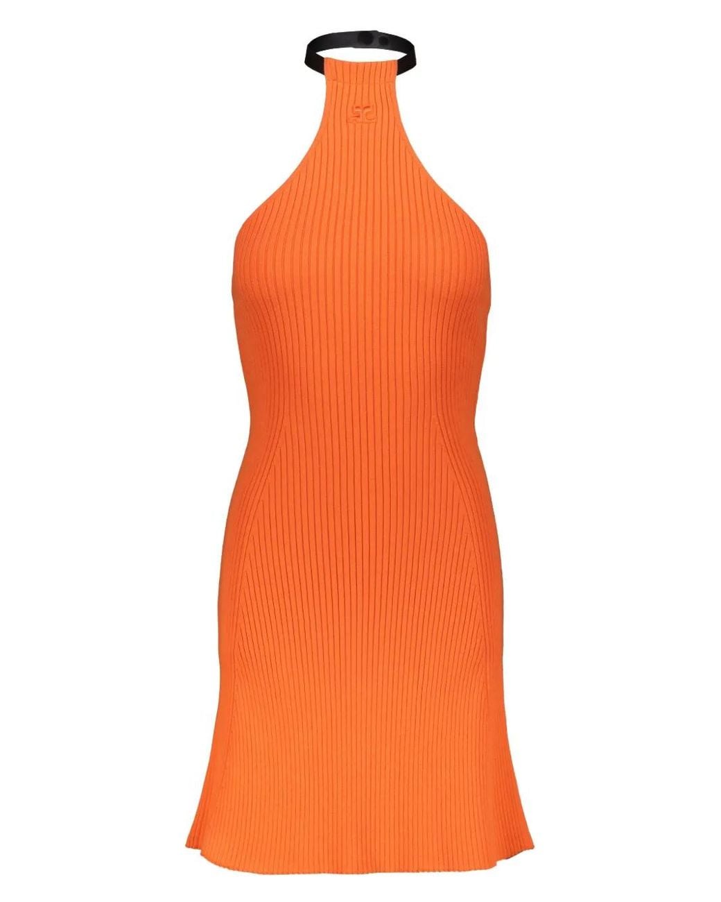 Courreges Orange Halterneck Rib-Knit Dress