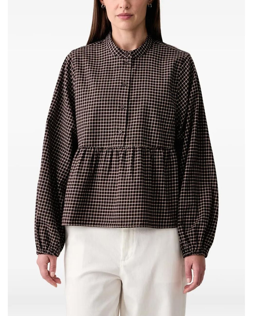 Marc O' Polo Black Check-Pattern Ruffled Flannel Blouse