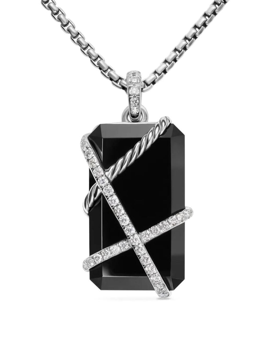 David Yurman White Sterling Cable Wrap Diamond Amulet (45Mm)
