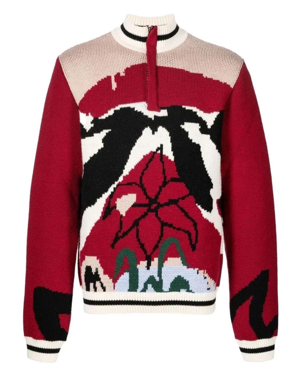 BETHANY WILLIAMS Red Abstract-Floral Half-Zip Sweater for men