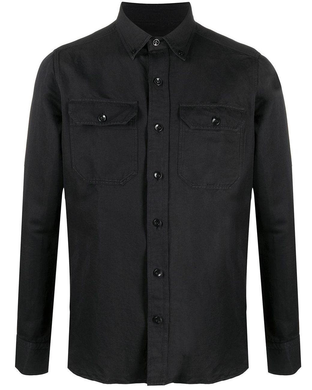 Tom Ford Linen Cheat Flap Pockets Shirt in Black for Men - Lyst