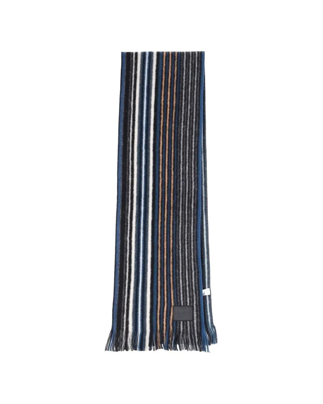 Paul Smith Blue Striped Fringed Scarf for men