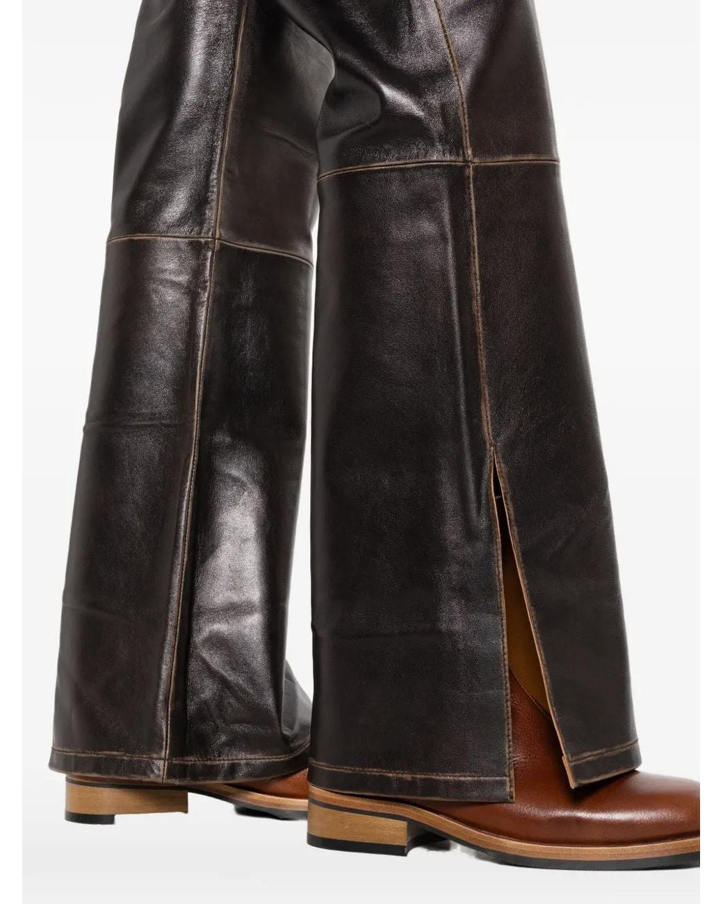 Sandro Gray Split-Hem Leather Trousers